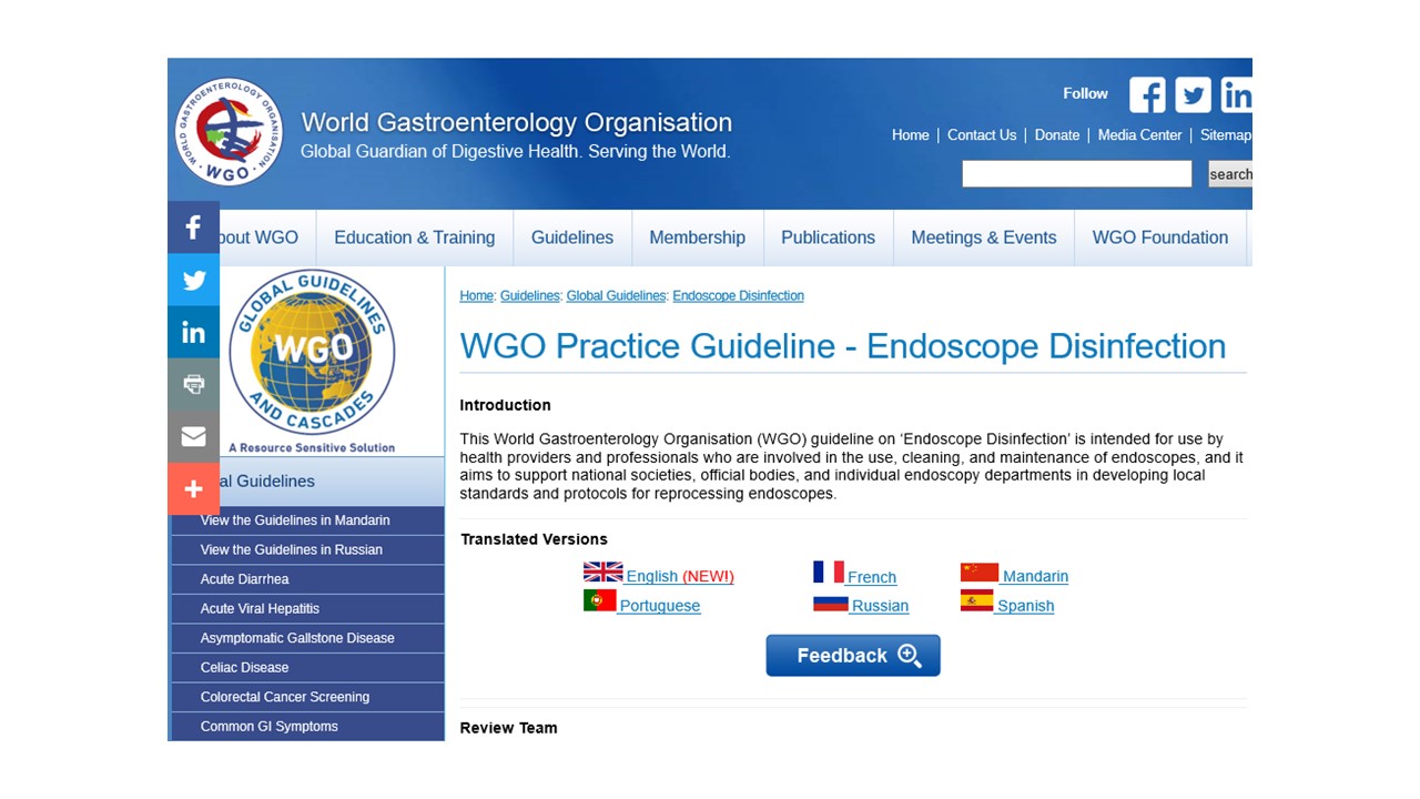 WGO Publishes Newly Updated Endoscope Disinfection Guideline