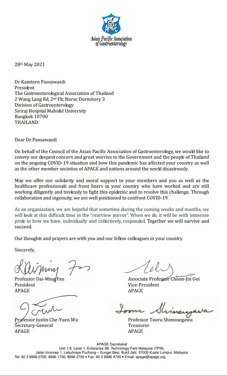 a letter of support and solidarity from the Council of APAGE in these difficult times.