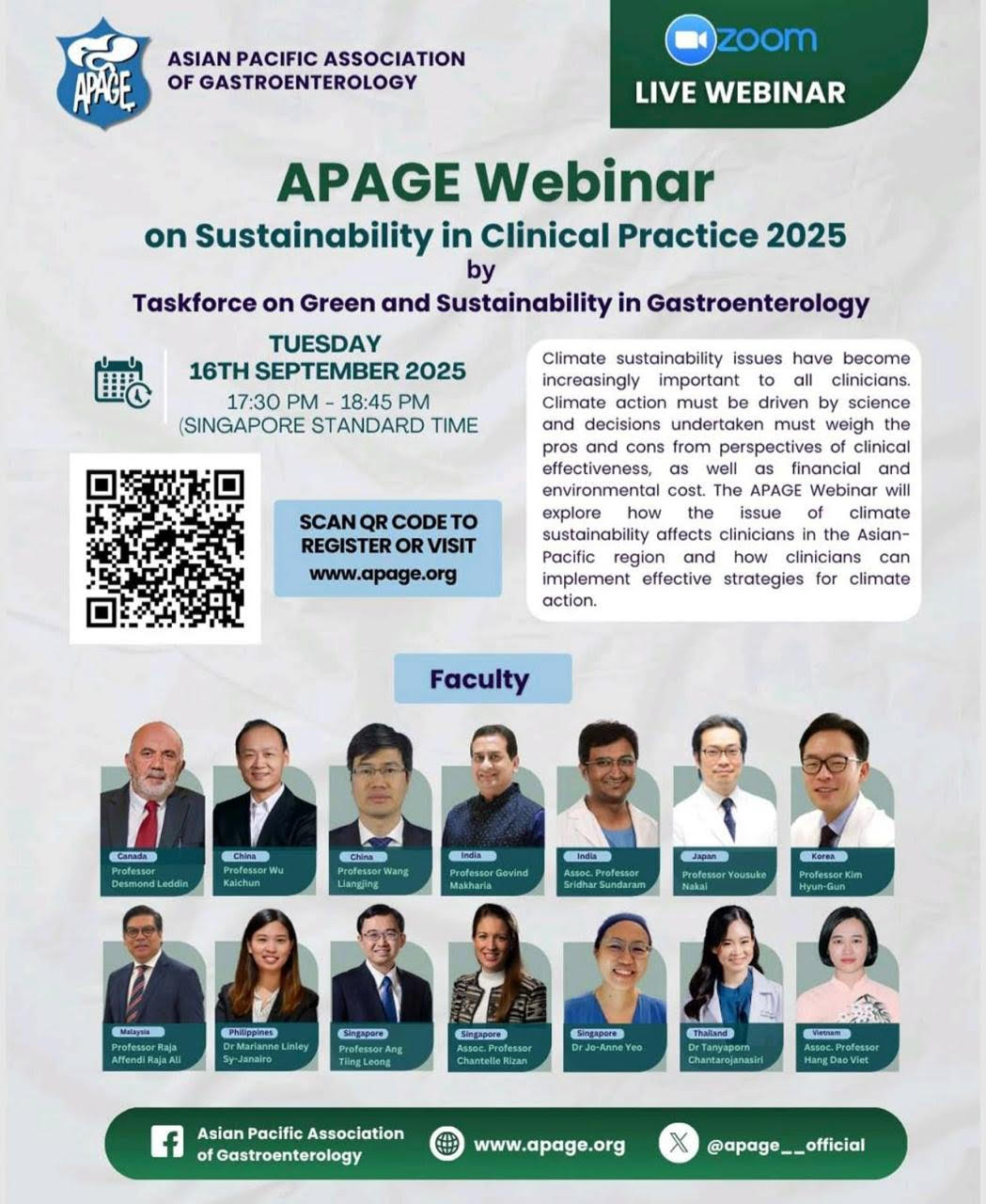 APAGE Webinar on Sustainability in Clinical Practice 2025 - 16th September 2025